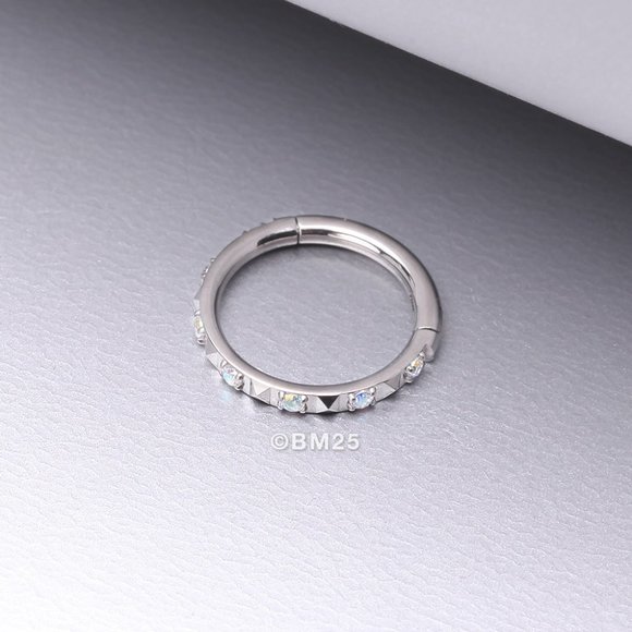 Implant Grade Titanium Pyramid Sparkle Studded Geometric Clicker Ring - 10mm - Picture 1 of 2